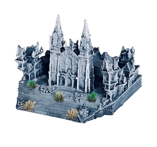 Miniatura iglesia de Sabugo Avilés impresa en 3D y pintada a mano con detalles verdes, 5 cm