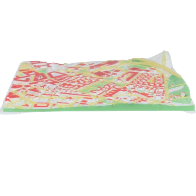 Mapa 3D en relieve del barrio de Versalles vista lateral, edificios rojos sobre base blanca