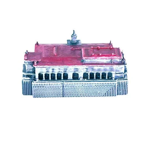 Maqueta Ayuntamiento Avilés vista trasera con soportales y tejado rojo pintado a mano