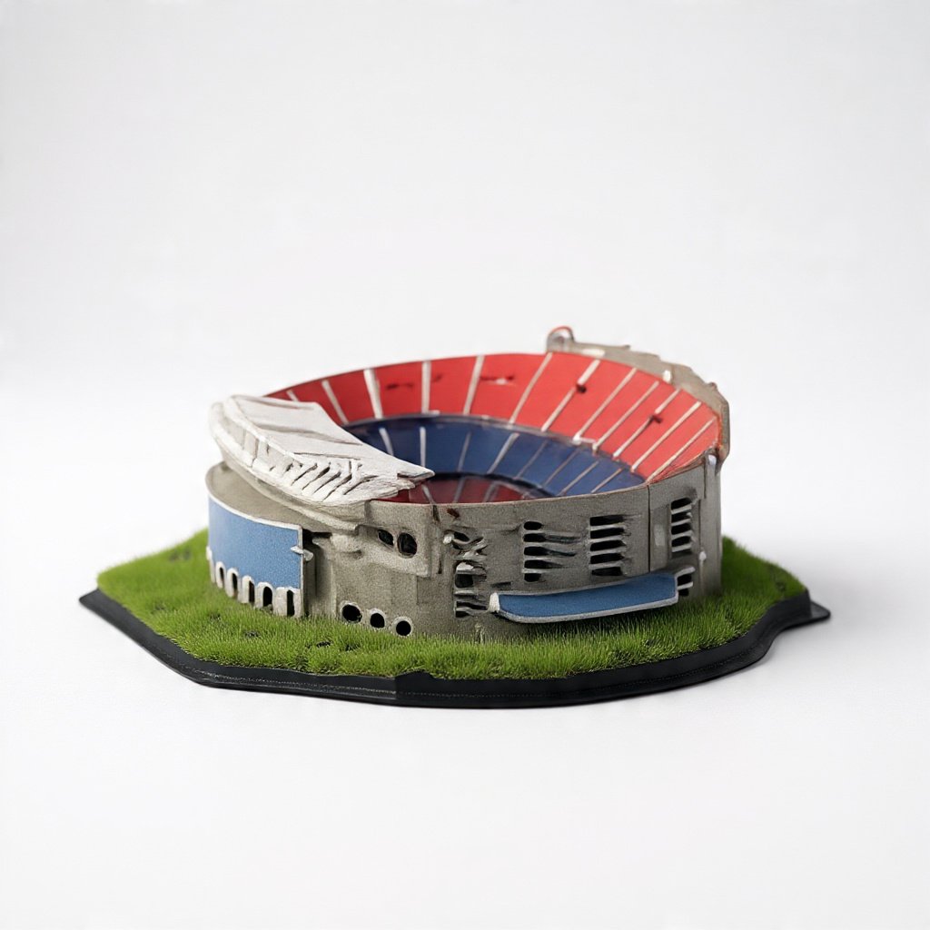 Maqueta en miniatura del estadio Camp Nou del FC Barcelona – vista lateral 3D