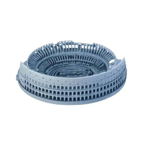 Maqueta Coliseo Romano impresión 3D vista cenital, detalle gradas y arena, resina gris