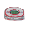 Maqueta 3D Estadio Metropolitano Atleti vista aérea frontal con lema Coraje y Corazón y escudos