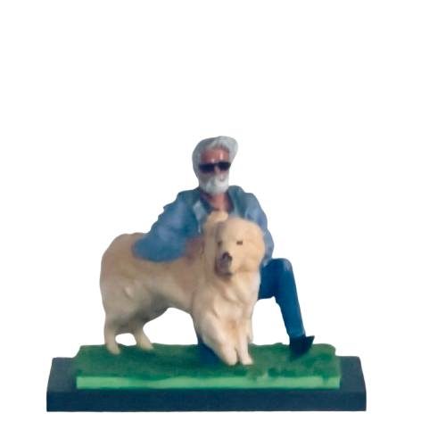 Figura personalizada 3D hombre con Golden Retriever vista frontal – réplica a todo color TRES D