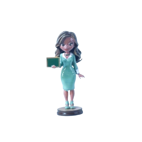 Figura personalizada de maestra con vestido verde y pizarra – regalo fin de curso impresión 3D TRES D Avilés