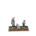 Miniatura personalizada 3D frontal de dos niños y labrador sobre peana con hojas – figura familiar a partir de foto