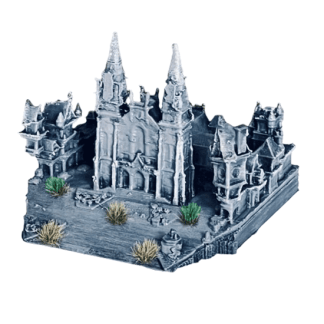 Miniatura iglesia de Sabugo Avilés impresa en 3D y pintada a mano con detalles verdes, 5 cm