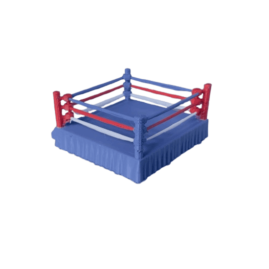 Ring de boxeo miniatura vista aérea lateral – cuadrilátero azul y rojo impresión 3D a todo color