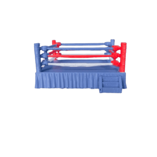 Ring de boxeo en miniatura vista frontal – base azul con cuerdas roja blanca y azul – accesorio figura 3D TRES D