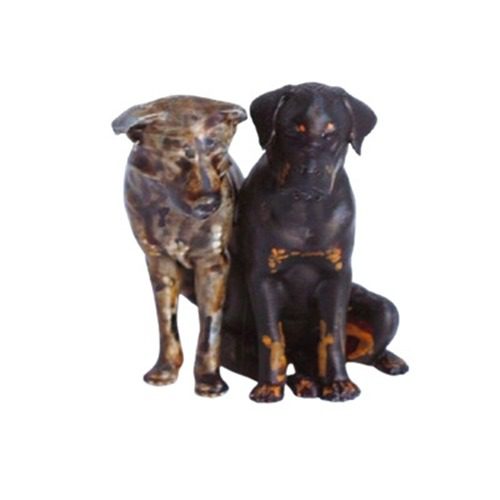 Figura 3D personalizada de dos perros, uno marrón y uno atigrado, impresa en 3D y pintada a mano