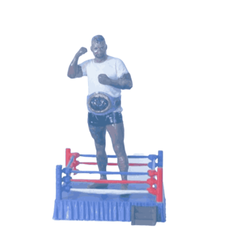 Figura personalizada boxeador con puño arriba y cinturón campeón en ring miniatura impresion 3D