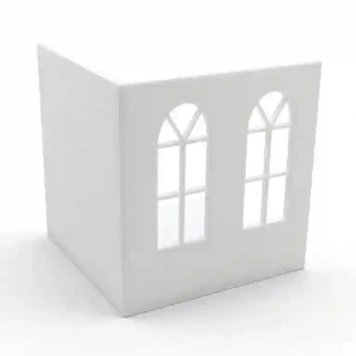 Esquinero diorama bookend con dos ventanas góticas arqueadas impreso en 3D PLA blanco - sujeta libros decorativo TRES D Avilés