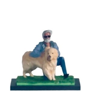 Figura personalizada 3D hombre con Golden Retriever vista frontal – réplica a todo color TRES D