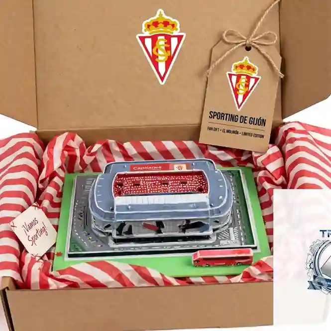 Maqueta El Molinón en caja regalo del Sporting de Gijón hecho en Avilés