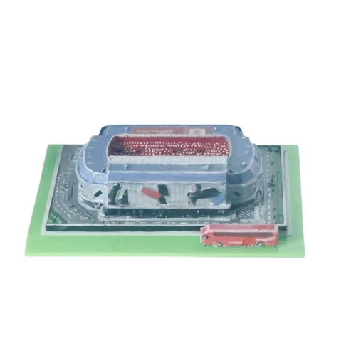 Maqueta El Molinón con autobus vista frontal aerea impresiones en Avilés