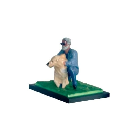 Réplica 3D dueño con perro Golden vista tres cuartos izquierda – figura personalizada mascota Asturias